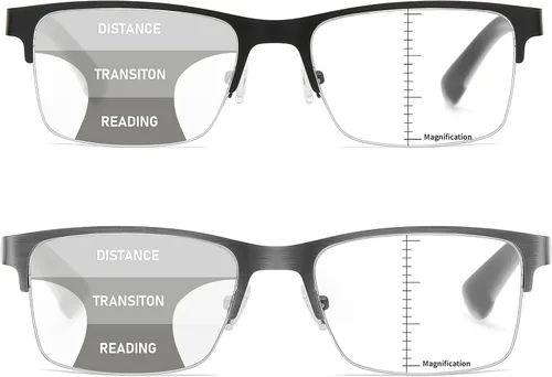 Vista 5 de LKEYE Gafas de lectura multifoco para hombre, sin línea, lector multifocal progresivo, luz azul, marco de metal, lentes trifocales