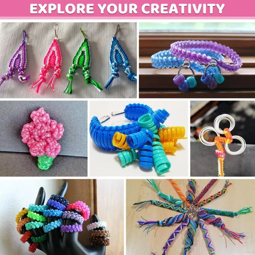 Vista 5 de KAMJUNTAR Kit de cuerda para cordón, 30 rollos de cuerda Gimp de plástico para cordón, kit de 6 cuerdas de plástico para hacer joyas de amistad, kit