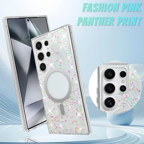 Vista 321 de Bonoma - Funda compatible con Samsung Galaxy S21 Plus, diseño de corazón con purpurina, color rosa Support for MagSafe, Plating Magnetic Case TPU