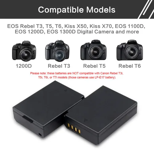 Vista 3 de ENEGON LP-E10 - Batería de repuesto (2 unidades de 1680 mAH) y cargador dual rápido para Canon LP E10 Canon EOS Rebel T3 T5 T6 T7 T100, Kiss X50 X70