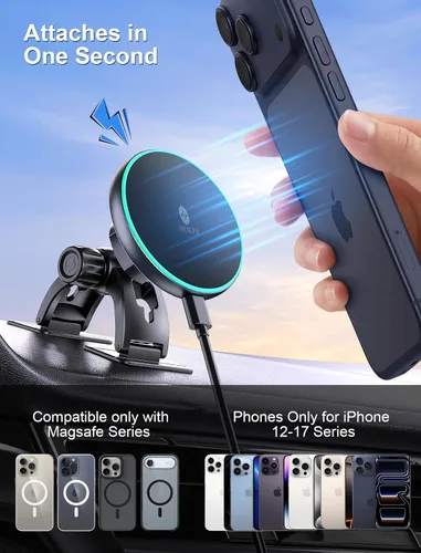Vista 2 de para iPhone Cargador de Montaje de Coche Magsafe, Cargador de Coche Inalámbrico Soporte Magnético para Teléfono de Coche para Tablero Rejilla