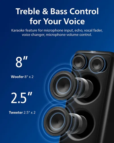 Vista 2 de [Usado] Altavoz de fiesta Bluetooth Philips X5206, portátil con ruedas, emocionante show de luces, máquina de karaoke con micrófono y entrada