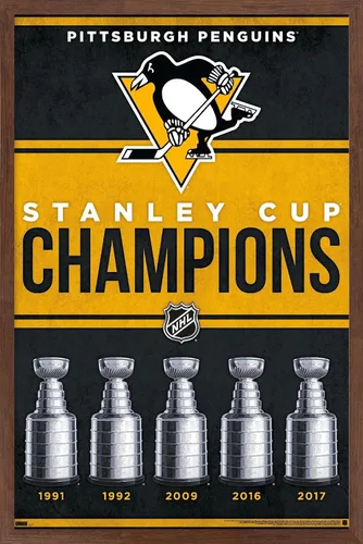 Vista 10 de Trends International NHL Pittsburgh Penguins - Póster de pared Champions 23, 14.72 x 22.37 pulgadas, versión enmarcada de madera de granero Versión