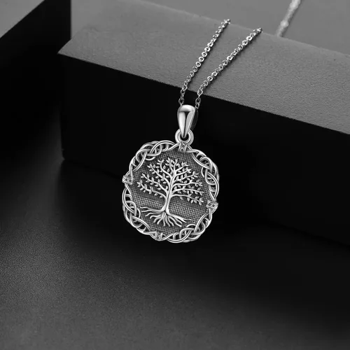 Vista 3 de YAFEINI Collar con colgante de árbol de la vida de plata de ley 925 para mujer, collar de árbol de la vida, joyería para madre, esposa, hija, novia