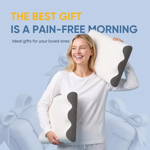 Vista 10 de NEWBULIG Soporte para el cuello con almohada cervical de espuma Soporte ergonómico para dormir lateral/espalda/estómago, alivia el cuello y los gris