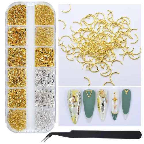 Vista 9 de Nail Art Studs 3D Nail Charms Sparkle Butterfly Nail Charms Gold Studs Rhinstones Pearl Mix Shape Butterfly Flower 3D Nail Jewelry Studs Decor Kit