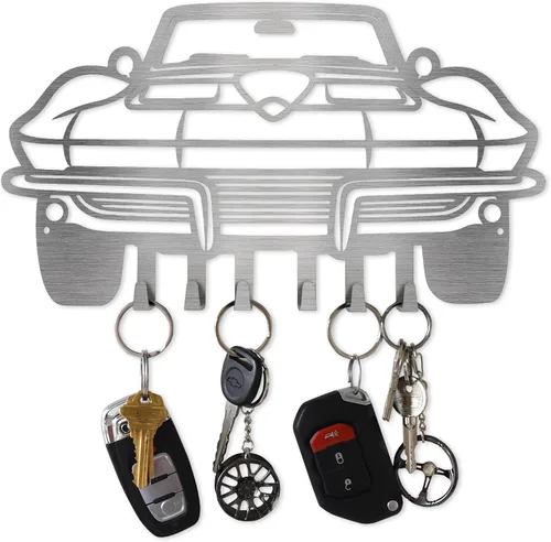 Vista 7 de MOOH Llavero de metal automotriz con 6 ganchos, regalo único para amantes de los automóviles montado en la pared para hombres y mujeres, decoración
