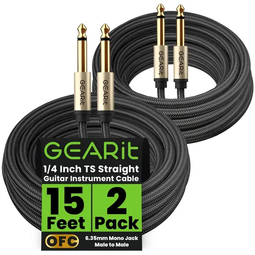 Vista 8 de GEARit Cable de instrumento de guitarra (3 pies paquete de 2) de 1/4 de pulgada a 1/4 de pulgada TS recto macho a macho de 0.250 in mono Jack
