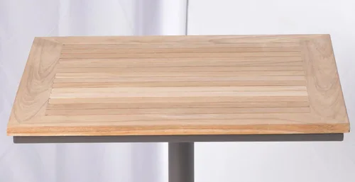 Vista 4 de Mesa de comedor cuadrada de madera maciza de teca para interiores y exteriores, de 27.5 x 27.5 pulgadas, con patas de metal para jardín, patio