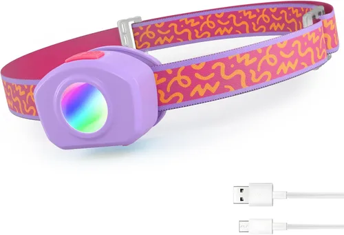 Vista 12 de EverBrite Linterna frontal LED recargable para niños con modo RGB y diadema ajustable, 3 modos multicolor para acampar, leer, explorar, senderismo