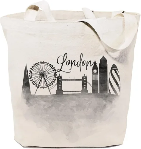 Vista 8 de The Cotton & Canvas Co. Bolso de hombro reutilizable para paisaje urbano, recuerdo, playa, compras y viajes Chicago