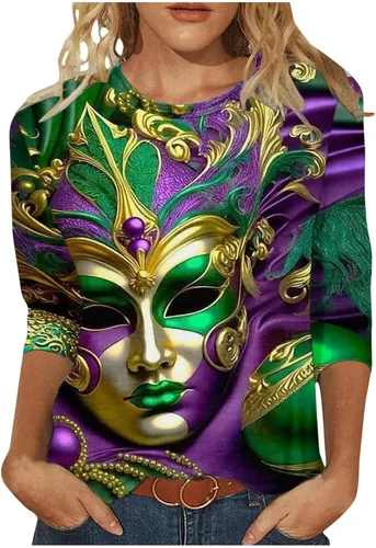 Vista 124 de Camisetas personalizadas para mujer, a la moda, casual, de séptima manga, estampada, cuello redondo, camiseta