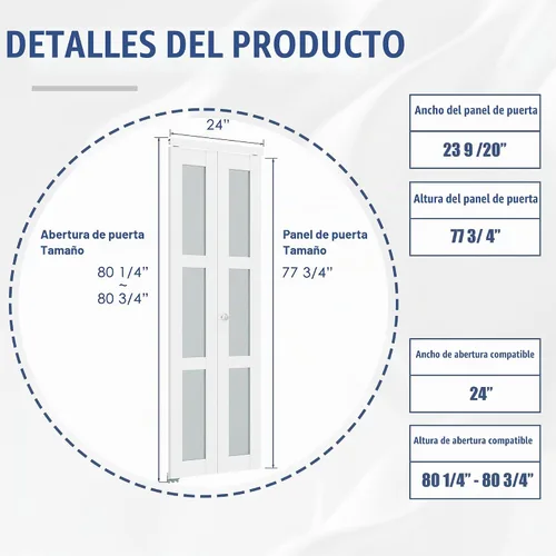 Vista 2 de BARNER HOME Puerta plegable, para abertura de 24"×80", panel plegable de puerta de 3 hojas de vidrio templado esmerilado con kit de herrajes