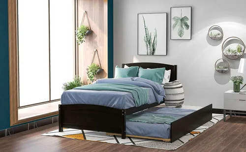 Vista 4 de Harper & Bright Designs Cama de plataforma de tamaño individual con nido, color espresso