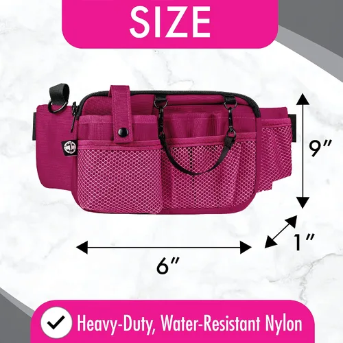 Vista 3 de First Lifesaver Riñonera para enfermera con múltiples compartimentos y soporte para cinta, Rosado, L, Riñonera manos libres con múltiples