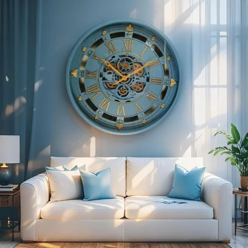 Vista 4 de ImprovingLife The Gears Clock - Reloj de pared de 26 pulgadas con engranajes móviles reales línea Bélgica con cubierta de cristal (azul, 26 pulgadas)