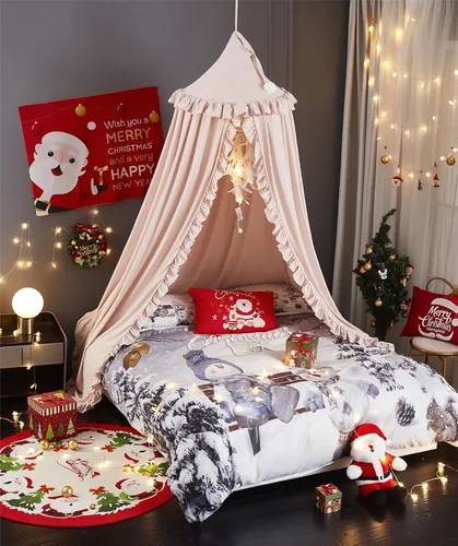 Vista 4 de VETHIN Toldo de cama para niñas y niños, diseño de princesa con cúpula redonda para niños, mosquitera de ensueño, habitación de niñas, castillo