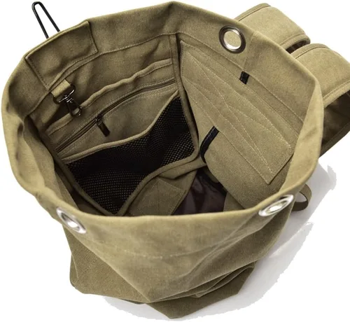 Vista 6 de Bolsa de escalada de viaje de gran capacidad, bolsa de lona militar táctica de carga superior de doble correa mochila de lona