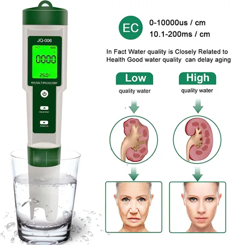 Vista 9 de Medidor de pH para agua,10 en 1 Digital Ph Tester Pen luz trasera, ATC ± 0.01 Resolución Alta precisión