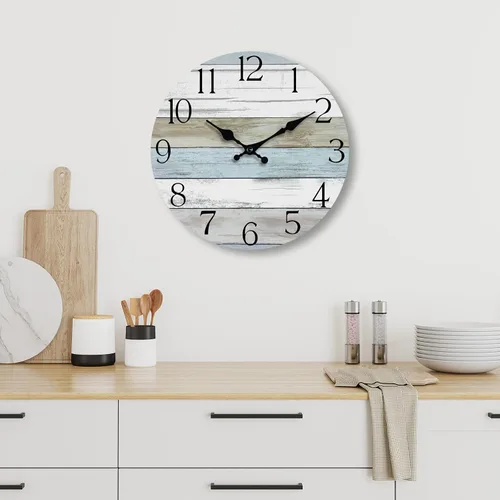 Vista 9 de Reloj de pared de 8 pulgadas, reloj analógico silencioso con pilas A-azul Blanco Marrón