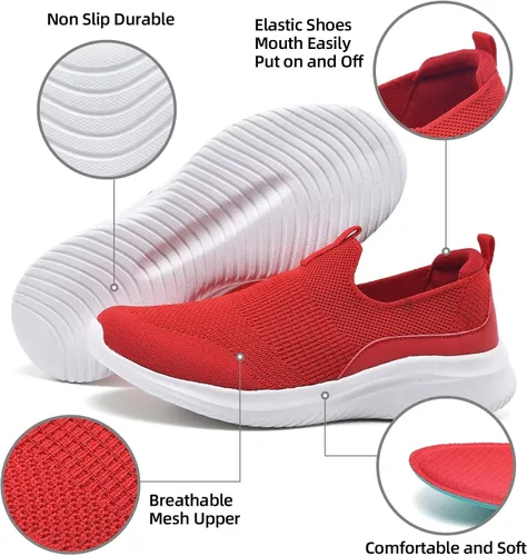 Vista 5 de TIOSEBON Tenis para caminar para mujer, tenis de punto sin cordones, cómodos tenis de malla