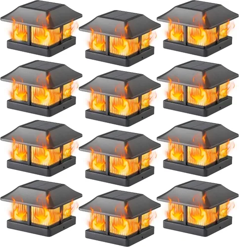 Vista 14 de Dynaming - Luces solares con tapa de llama para postes, luces solares para postes de cerca, linternas LED de llama parpadeante impermeables