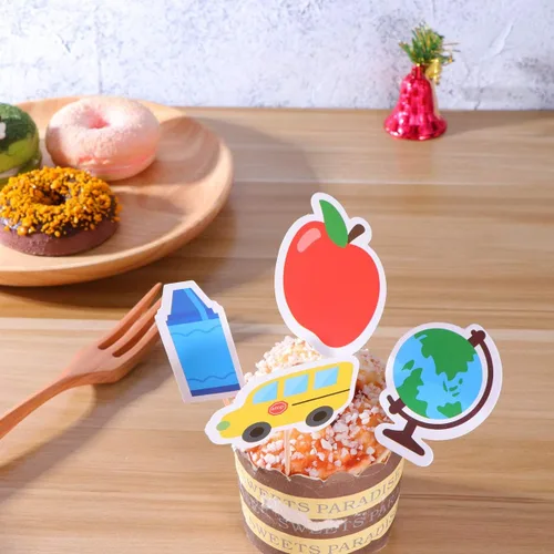 Vista 2 de 18pcs Back To Cupcake Topper Postre Fruit Cake Pick Palillos de dientes Primer Día de Aula Bienvenida Fiesta Decoración Accesorios Profesor