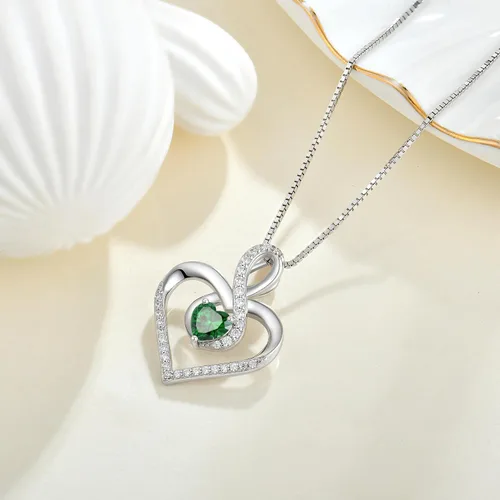 Vista 3 de Lwsary Forever Love Heart Pendant Necklace 925 Sterling Silver Infinity Pendant with Birthstone Zirconia Anniversary Birthday Gifts for Women Girls
