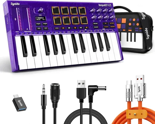 Vista 11 de Synido 25 Key USB MIDI Keyboard Controller with 8 Drum Pads, Professional Mini Midi Keyboard with OLED Screen, Beat Maker Machine for Music Negro