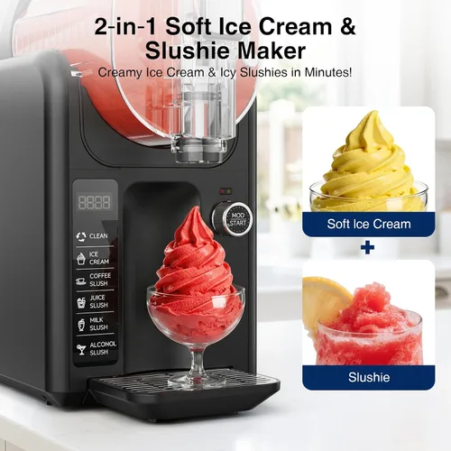 Vista 4 de Máquina de granizado y máquina para hacer helados 2 en 1, 6 modos para batidos, batidos, cócteles, margarita y helado, no necesita hielo