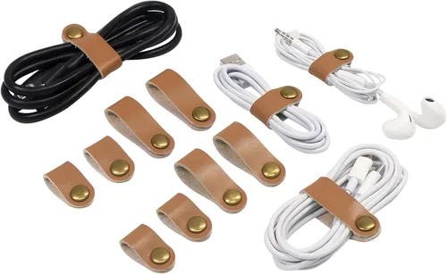 Vista 10 de Coideal - Organizador de cables de cuero, 20 piezas para cables de auriculares, reutilizables, USB, con clips de cable a presión para teléfono Blanco