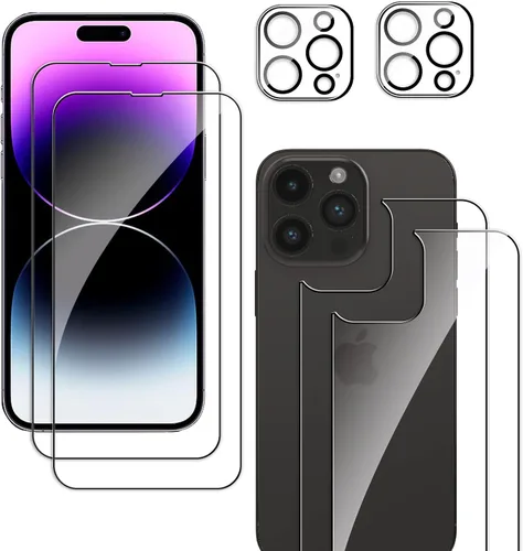 Vista 9 de Protector de pantalla para iPhone 14, paquete de 2 pantallas frontales y 2 protectores de vidrio traseros, 2 protectores de lente de cámara