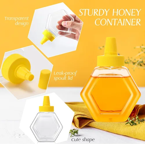 Vista 3 de Ziliny 32 botellas de miel de 7 onzas de plástico vacía de colmena con tapa de boquilla, recipientes de miel transparentes recargables