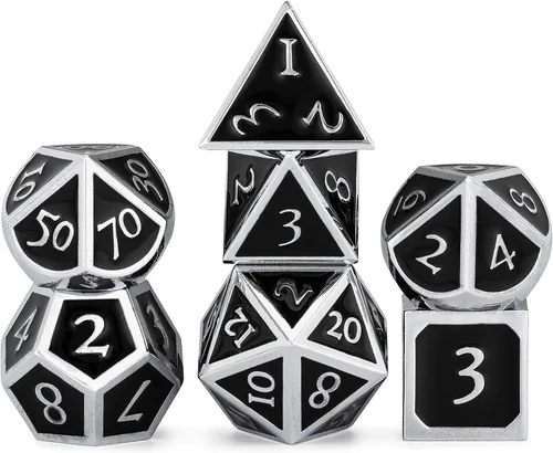 Vista 12 de HEIMDALLR Juego de dados de metal DND, 7 piezas, juego de dados de metal indestructibles con bolsa de dados; juego de dados D&D