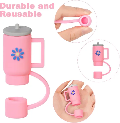Vista 7 de AUAUY 4 fundas de popote para taza Stanley de 40 onzas y 30 onzas, puntas de popote reutilizables de 0.4 pulgadas/0.394 in, accesorios lindos