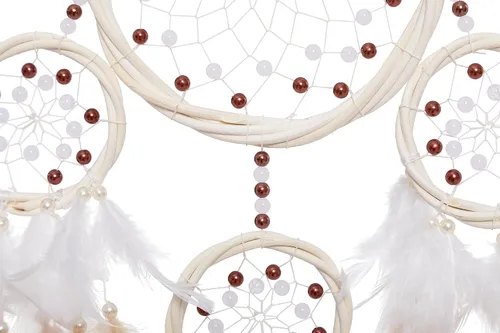Vista 5 de Atrapasueños grandes de ratán, pluma de gallo marrón con perla de lujo, multianillo, atrapasueños hecho a mano para dormitorio, atrapasueños