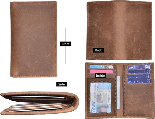 Vista 3 de Billetera delgada de cuero auténtico con bolsillo frontal espacio para identificación y tarjetero con tecnología RFID