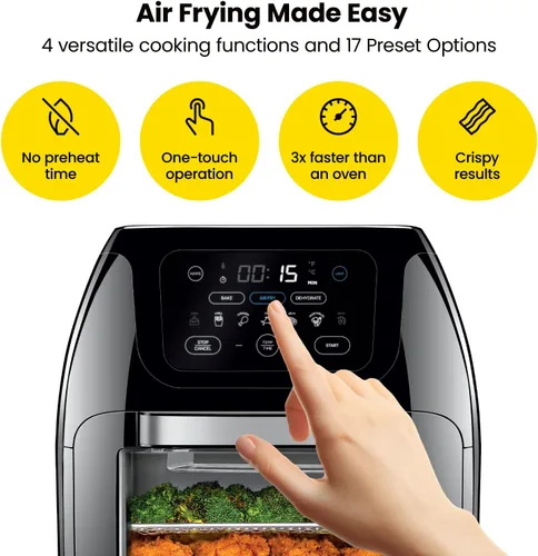Vista 3 de CHEFMAN Freidora de aire digital multifuncional+ asador, deshidratador, horno de convección y cazador rápido de huevos, vaporizador de alimentos