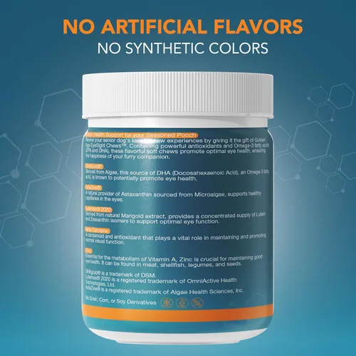 Vista 7 de NOVEHA Suplemento ocular para perros (90 masticables), apoyo visual con luteína + vitamina C y antioxidantes de astaxantina, vitaminas para perros