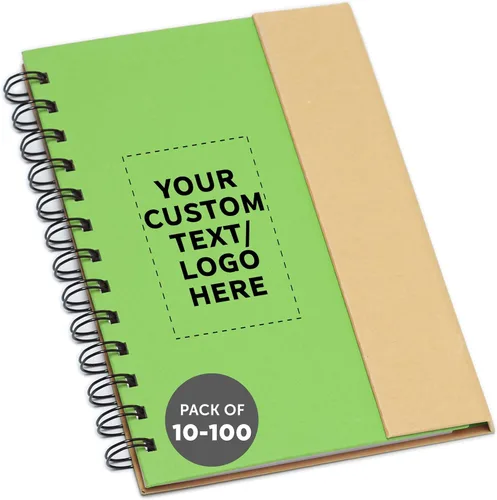 Vista 6 de DISCOUNT PROMOS Juego de 1 cuadernos de espiral ecológicos personalizados con bolígrafos, paquete personalizado a granel, perfecto para negocios