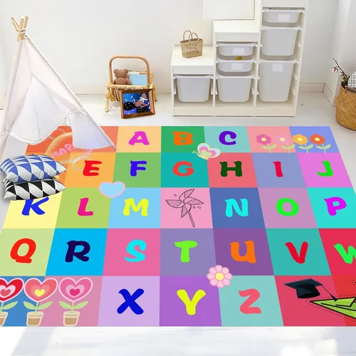 Vista 5 de ABC - Tapete de aprendizaje infantil de 2 x 3 pies, rectangular, antideslizante, lavable a máquina, para sala de estar, dormitorio, aula, cuarto