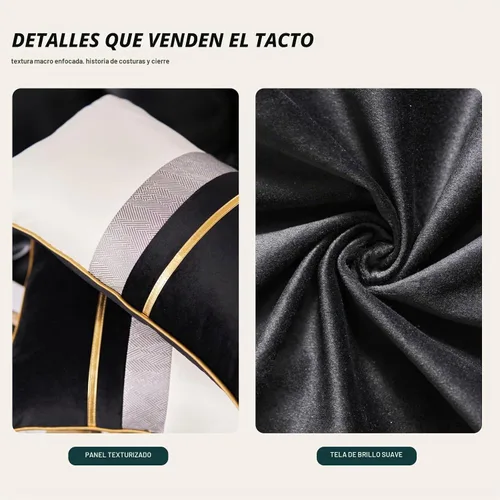 Vista 3 de Avigers - Funda de cojín decorativa de terciopelo, 20 x 20 pulgadas, diseño de rayas, cuero negro con blanco y dorado. Funda de cojín moderna