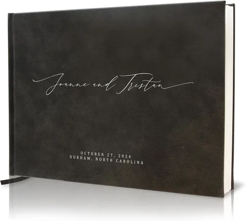 Vista 11 de MUUJEE Libro de visitas personalizado con brillo bronce - Libro de invitados moderno personalizado de alta calidad para recepción de boda, fiesta