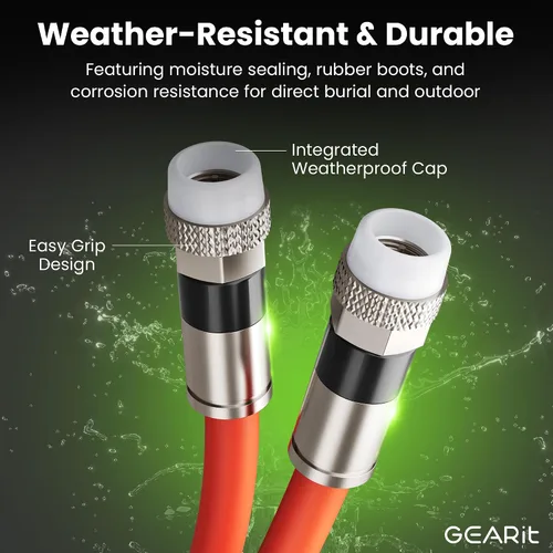 Vista 5 de GEARit Cable coaxial para enterramiento directo (15 pies) RG6 70 ohmios RF impermeable subterráneo en pared con protector de goma, Internet de alta