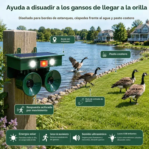Vista 3 de Dispositivos repelentes de pájaros ultrasónicos solares 2026 para exteriores con altavoces duales, disuasorio de palomas para balcón, patio