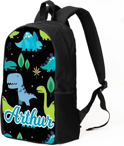 Vista 7 de Mochila personalizada para niños pequeños con nombre con foto personalizada para niños, mochila escolar de dinosaurio para niñas y niños