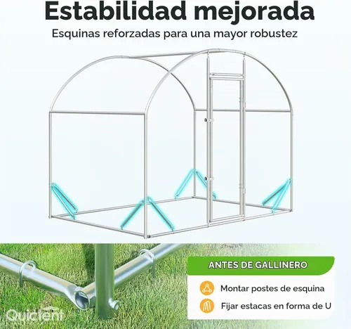 Vista 6 de Quictent Essential Series - Gallinero de metal de 6.6 x 9 x 6.6 pies con escalera de escalada, jaula para aves de corral al aire libre con alambre