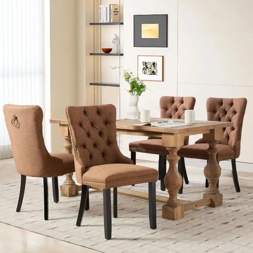 Vista 93 de SoarFlash Juego de 2 sillas de comedor de terciopelo, silla lateral de respaldo alto, silla lateral moderna tapizada de alta gama con botones Beige
