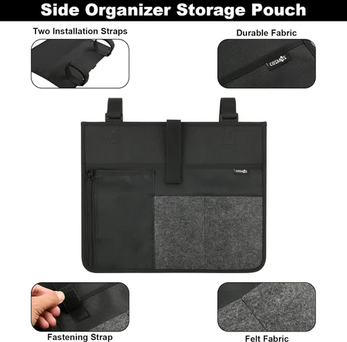 Vista 4 de Cosmos Organizador lateral para reposabrazos, organizador de mesita de noche, litera, bolsa de almacenamiento para silla de ruedas, bolsa
