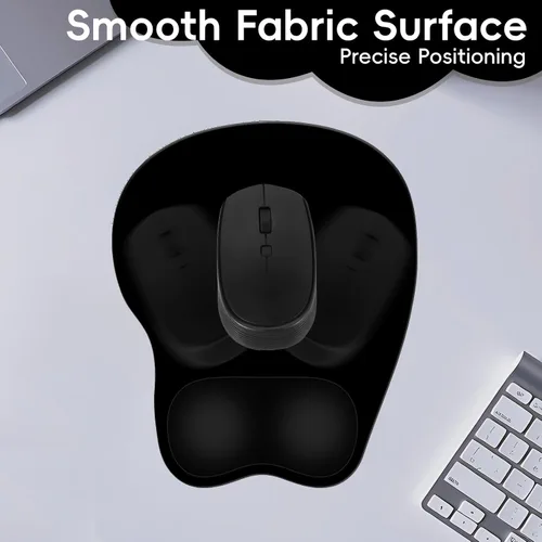 Vista 3 de Alfombrilla ergonómica para mouse, antideslizante, reposamuñecas para oficina, computadora, laptop y Mac (A-negro)